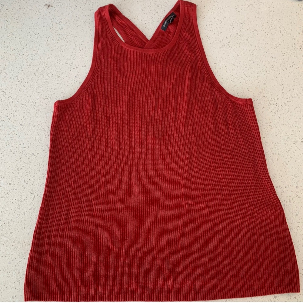 Banana Republic Red Ribbed Knit V-Neck Tank Top Crisscross Back Medium 634017-02
